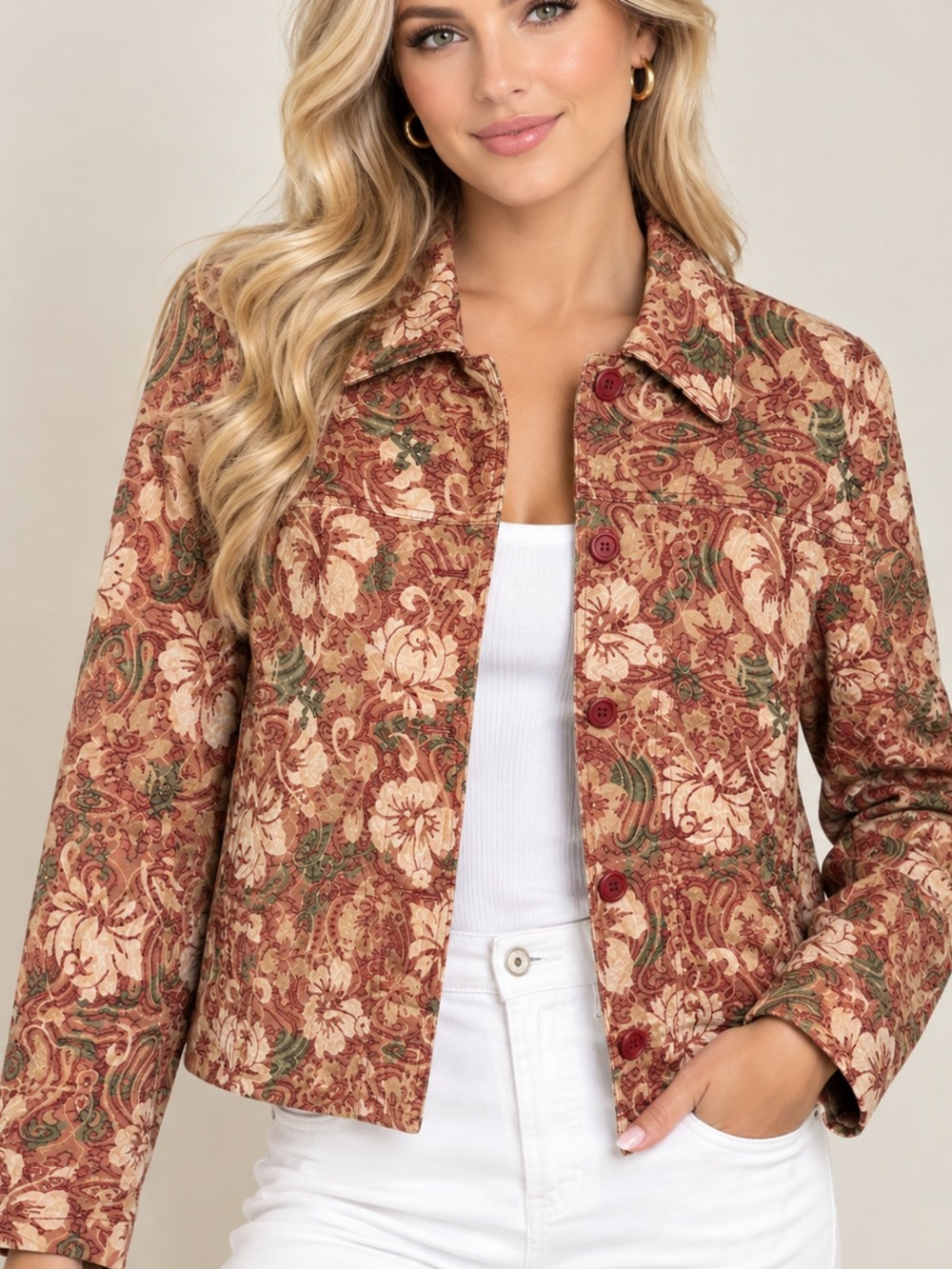 Rebecca Malone Floral Jacquard Jacket - Women’s Red & Cream M